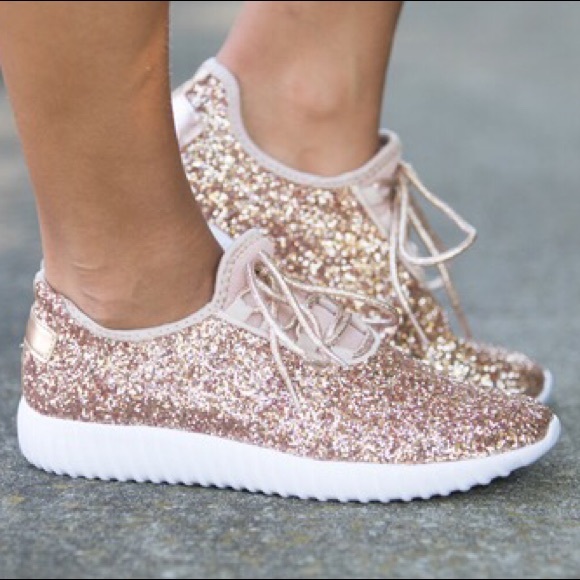 Embellished Heart Sneakers - Rose Gold Crystal